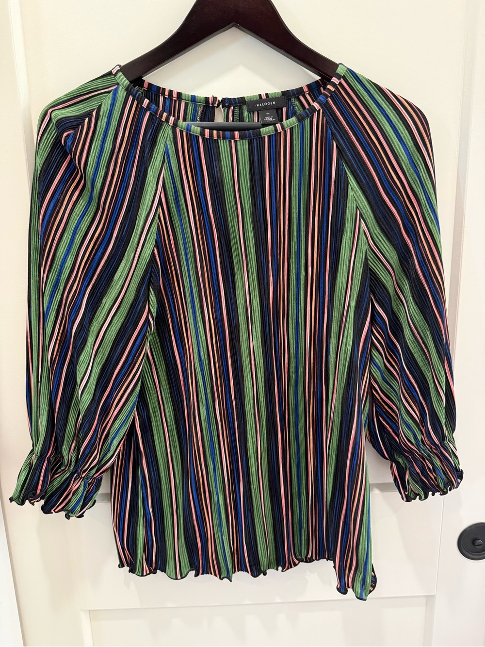 Halogen Green Navy Pink Striped Blouse